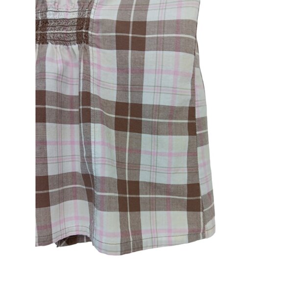 SO Women's Plaid Short Sleeve-Button down Shirt- MEDIUM -Brown-White-Pink - Picture 11 of 16